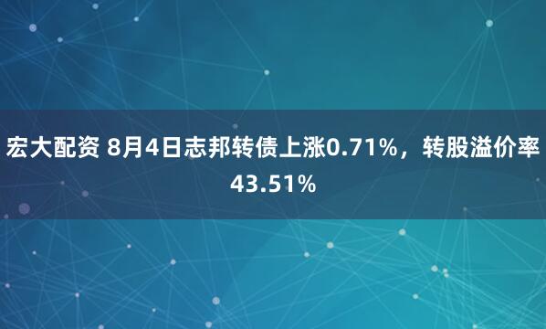 宏大配资 8月4日志邦转债上涨0.71%，转股溢价率43.51%